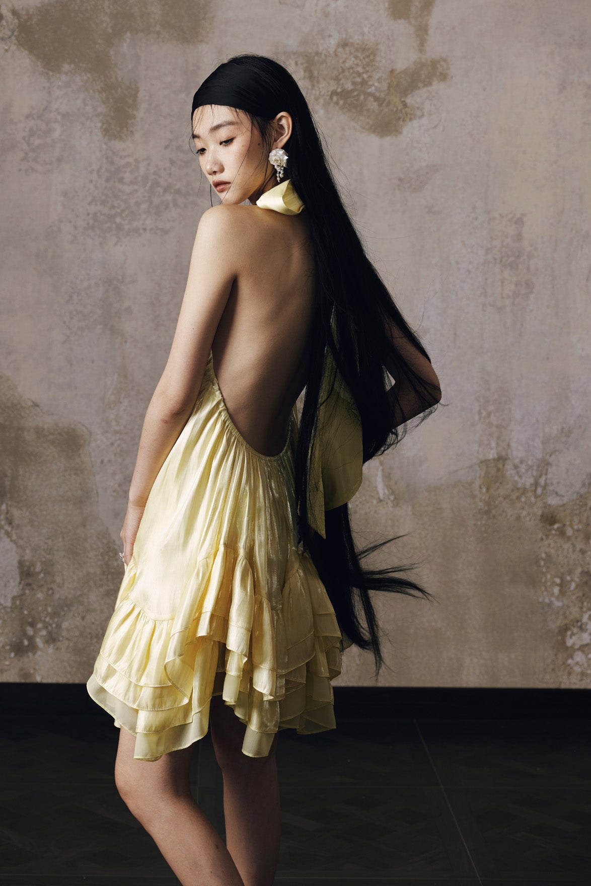 Jacquard volume neck hanging dress