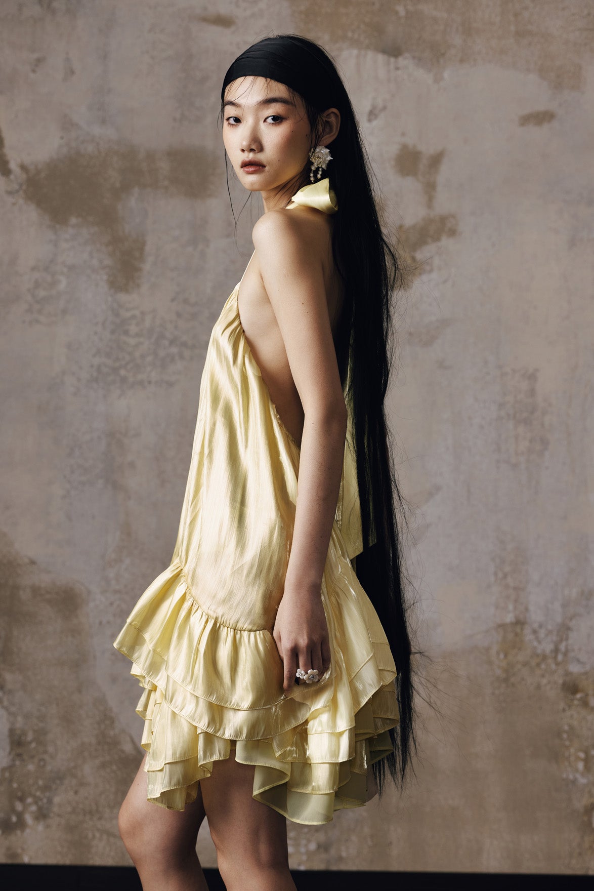 Jacquard volume neck hanging dress