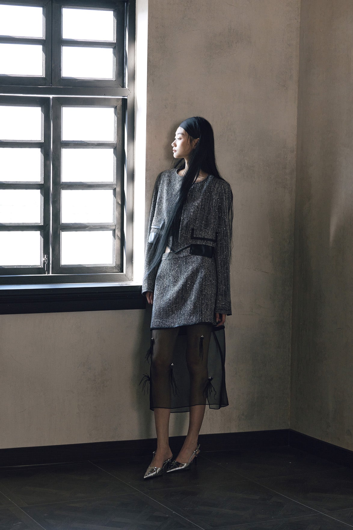 Splice leather short jacket