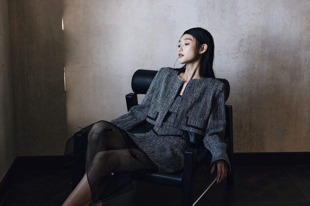 Splice leather short jacket