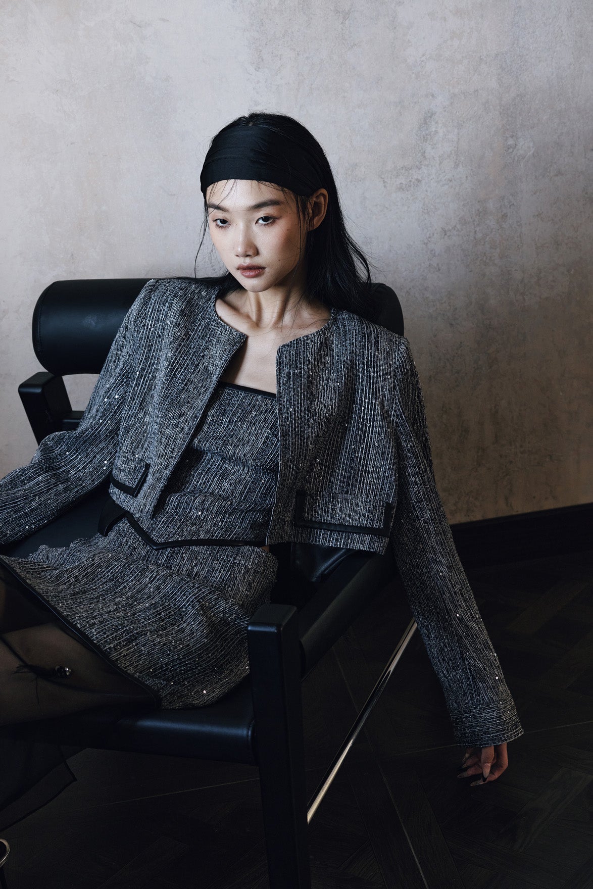 Splice leather short jacket