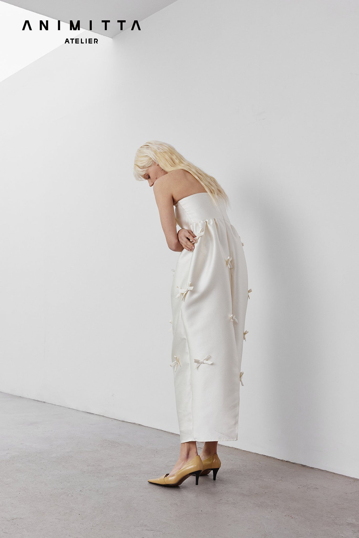 White Silk bow dress