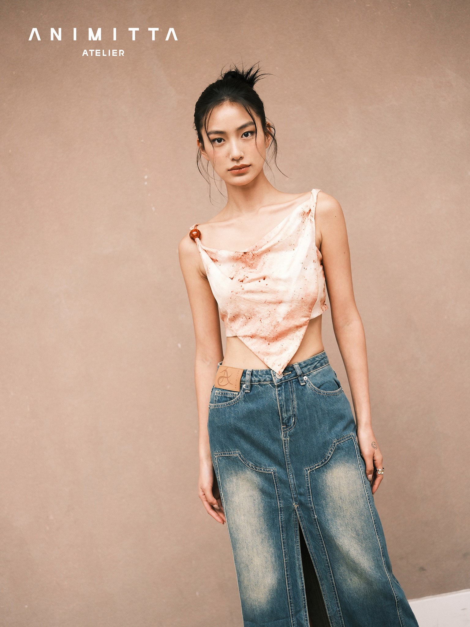 Tie dye pink swing collar top