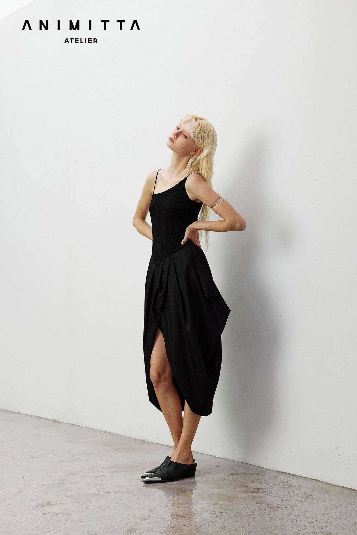 Black knitted patchwork irregular dress
