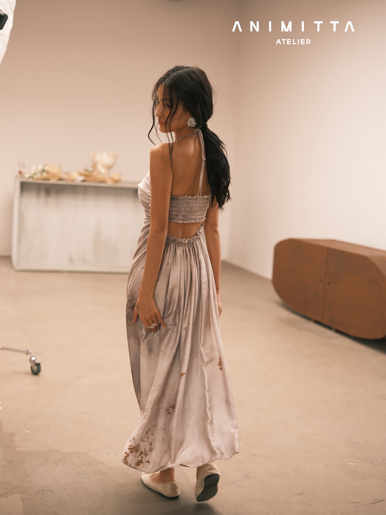 French vintage halter draped dress