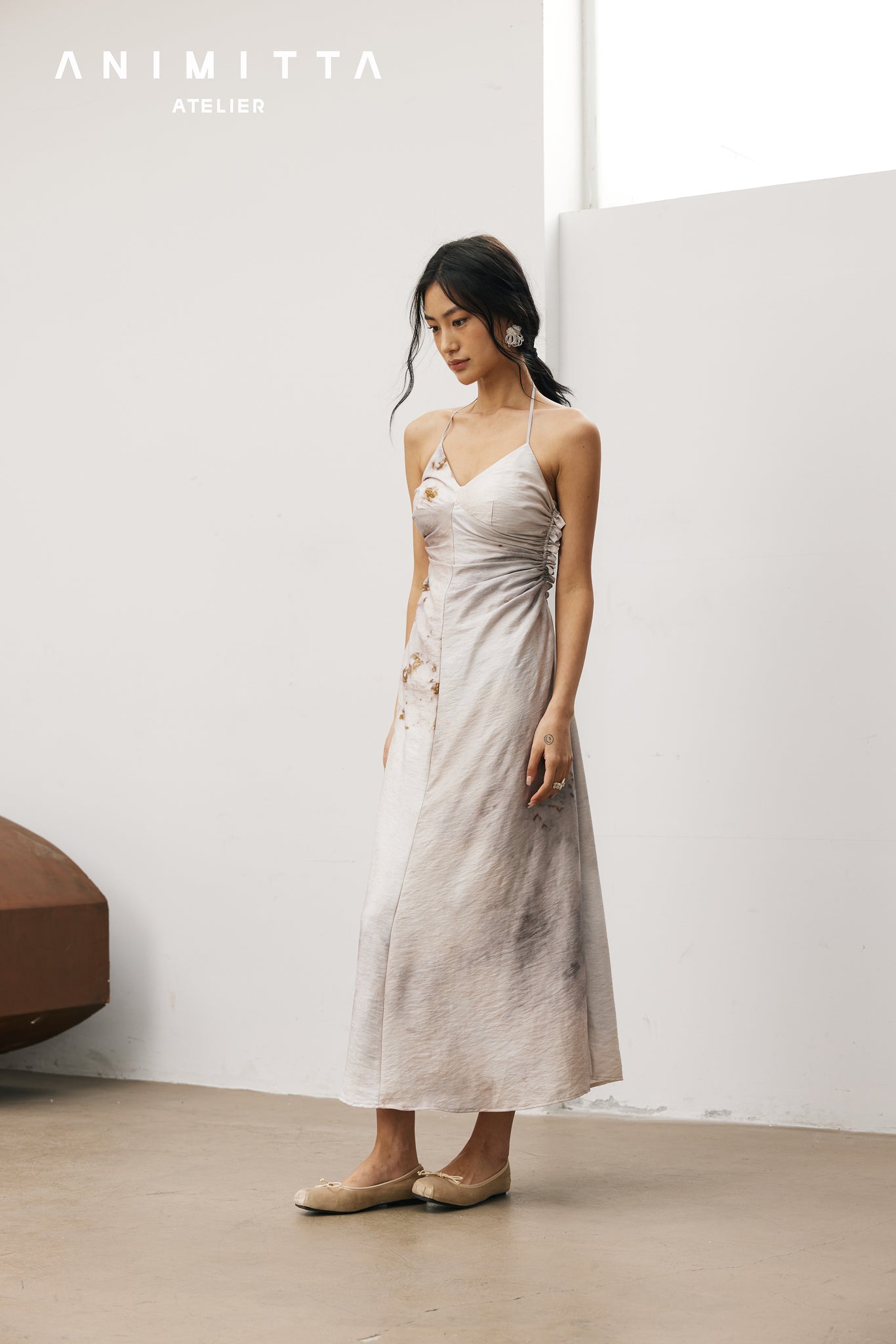 French vintage halter draped dress