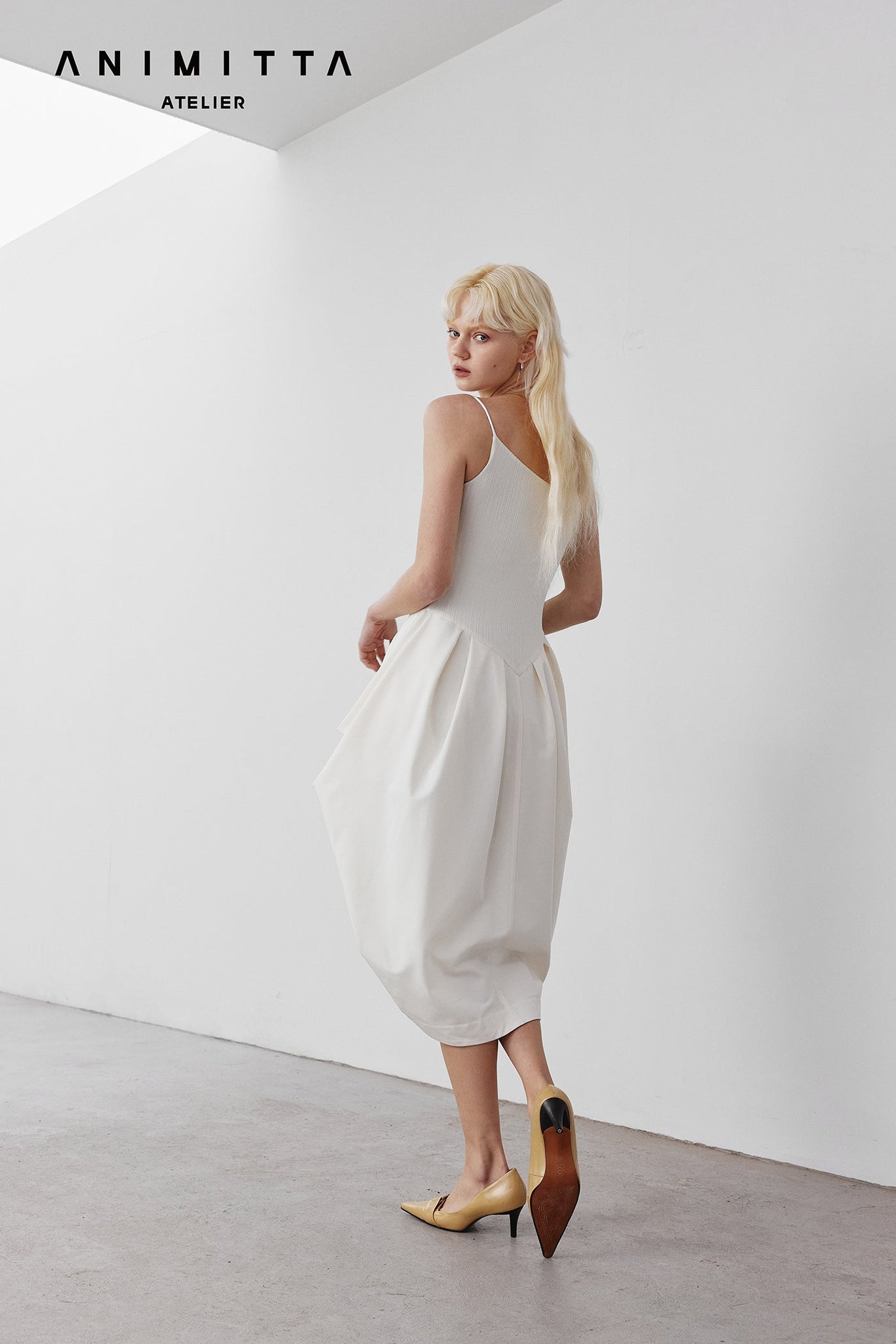 White knitted patchwork irregular dress
